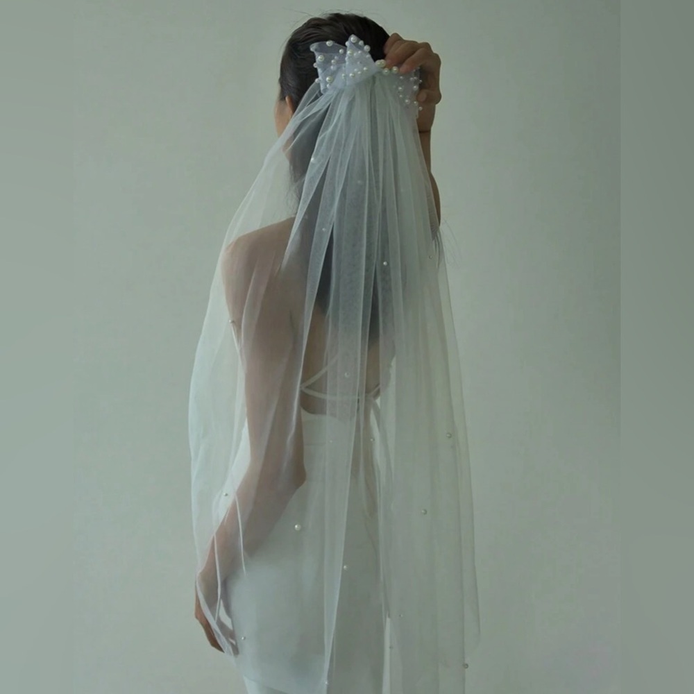 Stunning Wedding veil white bridal pearls bow elegant brand new ✨✨🔥🔥🔥 New - Picture 5 of 7